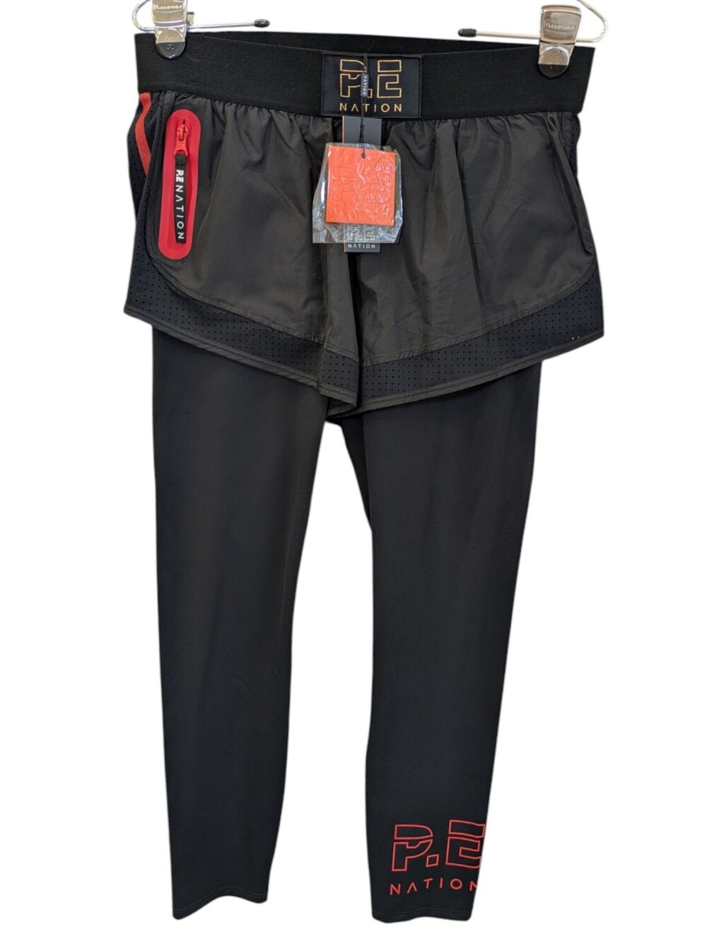 NEW P.E Nation Right On Track 2-in-1 Leggings Shorts Medium Black Running Modest